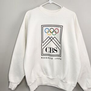 VTG CBS Nagano Sports Olympics 1998 White Crew Neck Sweatshirt Size XL